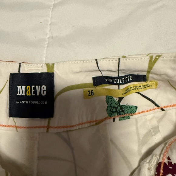 Anthropologie Maeve the Collette Pants Size 26  Cream Floral Butterfly Pants - Picture 3 of 6